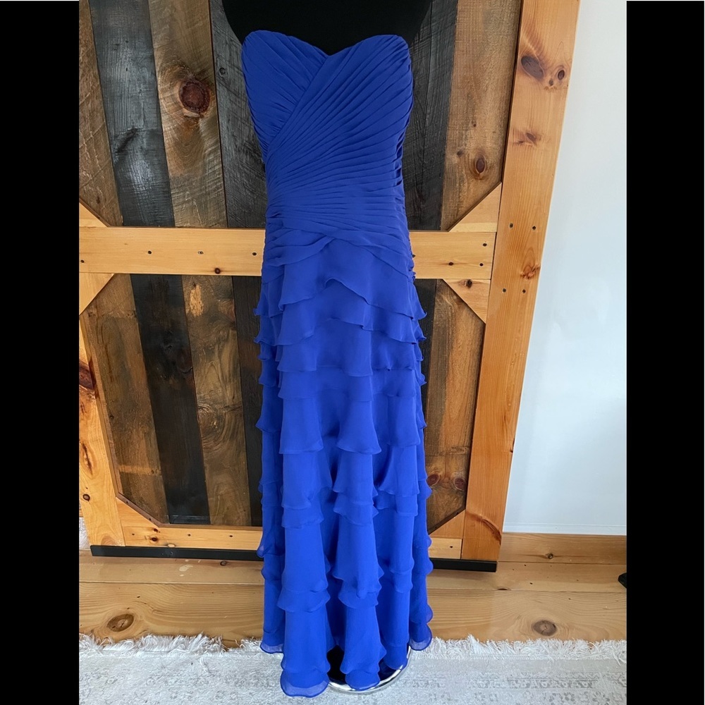 Beyond, a division of Jovani , strapless evening blue gown with ruffles, sz 14